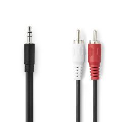 Stereo Audio Cable | 3.5 mm Male | 2x RCA Male | Nickel Plated | 3.00 m | Round | Black | Box NECAGB22200BK30 Nedis