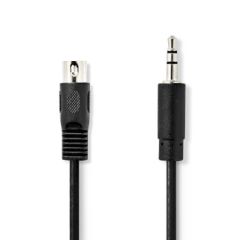 DIN Audio Cable | DIN 5-Pin Male | 3.5 mm Male | Nickel Plated | 1.00 m | Round | PVC | Black | Label NECAGL20100BK10 Nedis