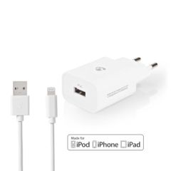 Wall Charger | 12 W | Quick charge feature | 1x 2.4 A | Number of outputs: 1 | USB-A | Lightning 8-Pin (Loose) Cable | 1.00 m | Single Voltage Output NEWCHAL242AWT Nedis