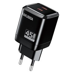 Caricatore doppia porta USB-C PD 45W nero ricarica rapida KSC-1604 F4605 Kakusiga