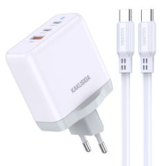 Caricabatterie rapido 65W 2 USB-C + 1 USB-A bianco con cavo Type-C 1m KSC-933 F4620 Kakusiga