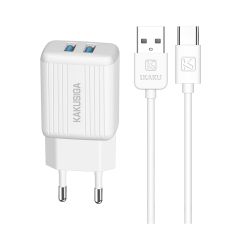 Caricabatterie USB doppia porta 2.4A bianco con cavo Type-C 1m KSC-373 F4635 Kakusiga