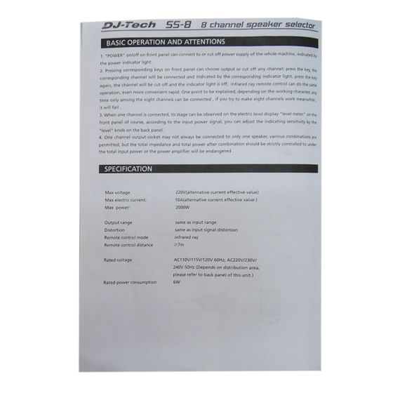 Commutatore casse acustiche DJ Tech SS-8 + Telecomando V4074 DJ-Tech