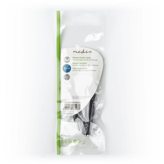 Cavo Audio Stereo Maschio da 3,5mm-Femmina da 6,35mm 0.2m Nero ND3780 Nedis