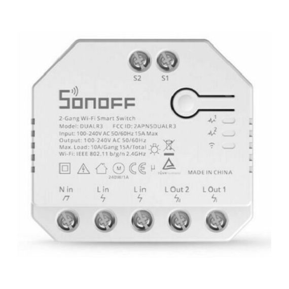Interruttore smart wireless 2 contatti 100-240V 10-15A Sonoff DIY-DUALR3 K342 Sonoff