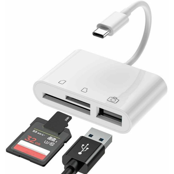 Adattatore USB Type C ad USB 2.0/SD/TF bianco WB2365 