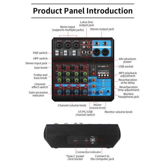 Mixer professionale 5 canali Bluetooth/USB/Stereo RCA SP695 