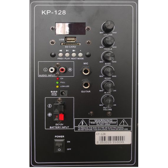 Cassa acustica amplificata con maniglia e ruote USB/SD/Bluetooth 350W 12" KP-128 