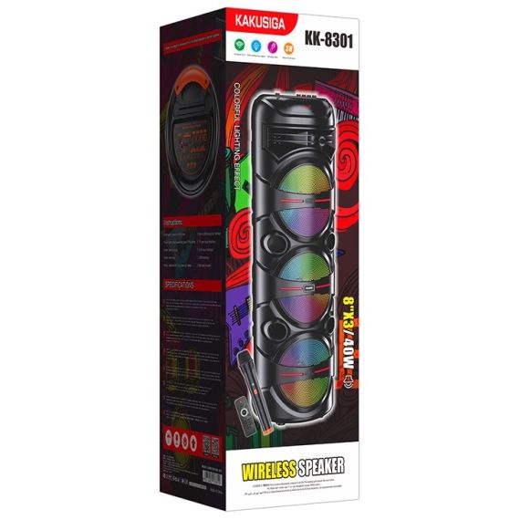 Cassa acustica portatile ricaricabile 3x8" 40W Luce LED Bluetooth/USB KK-8301 Kakusiga