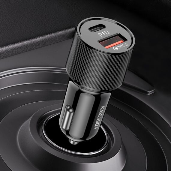 Caricabatterie da auto USB/USB type C ricarica rapida nero KSC-677 F2840 Kakusiga