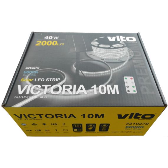 Striscia LED da esterno 10m con pannello solare 40W 2000Lm 6000k luce fredda EL3138 Vito