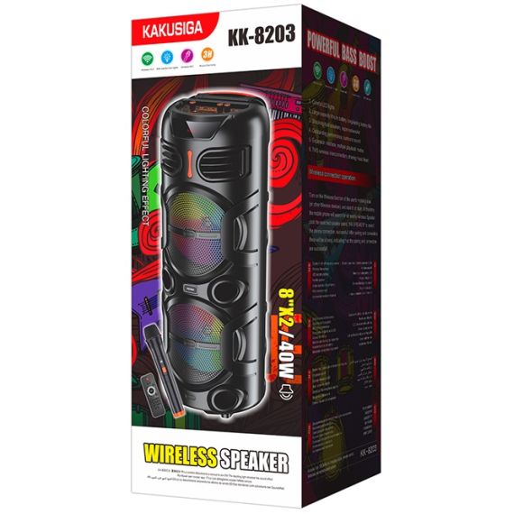 Cassa acustica portatile ricaricabile 2x8" 40W LED Bluetooth/USB con microfono e telecomando  KK-8203 KK-8203 Kakusiga