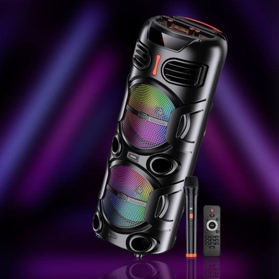 Cassa acustica portatile ricaricabile 2x8" 40W LED Bluetooth/USB con microfono e telecomando  KK-8203 KK-8203 Kakusiga