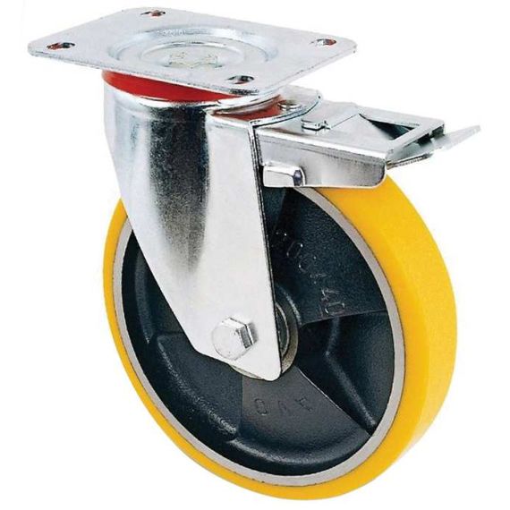 Avo RUOTA GIREVOLE PER CARRELLI POLIURETANO+FRENO art.24ANT mm.125-piastra mm.100x85 FV44713 Avo