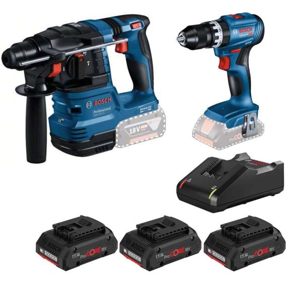 Bosch KIT Martello GBH 18V-22 + Trapano GSB 18V-45 + Set ricarica FV54628 Bosch