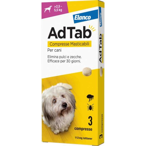 Elanco ANTIPARASSITARIO COMPRESSA MASTICABILE AdTab x cani  2,5÷5,5 kg. (cf. 3 compr. da 112,5 mg) FV56914 Elanco
