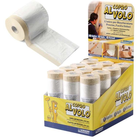 FILM PER MASCHERATURA + NASTRO ADESIVO CM. 55 X 20MT espositore 32 pezzi FV49023 