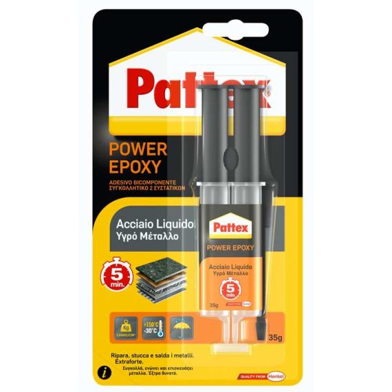 Henkel COLLA PATTEX POWER EPOXY ACCIAIO LIQUIDO MIX  gr. 35 (siringa) FV26579 Henkel