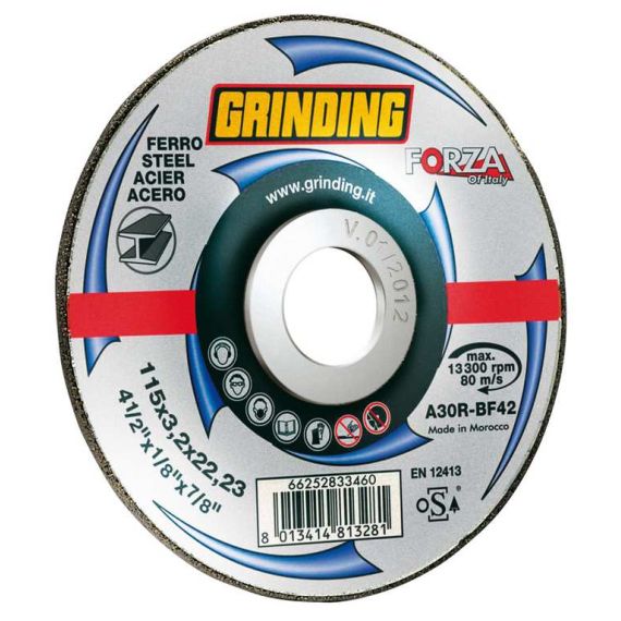 Grinding DISCO ABRASIVO CENTRO DEPRESSO FORZA per ferro Ø mm. 115x3,2x22,23 FV46973 Grinding