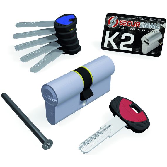 Securemme CILINDRO CROMO SATINATO K2 5 chiavi  mm. 70 (35+35) FV55119 Securemme