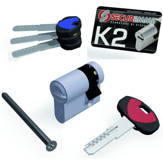 Securemme MEZZO CILINDRO CROMO SATINATO K2 3 chiavi mm. 40 (30+10) FV55133 Securemme