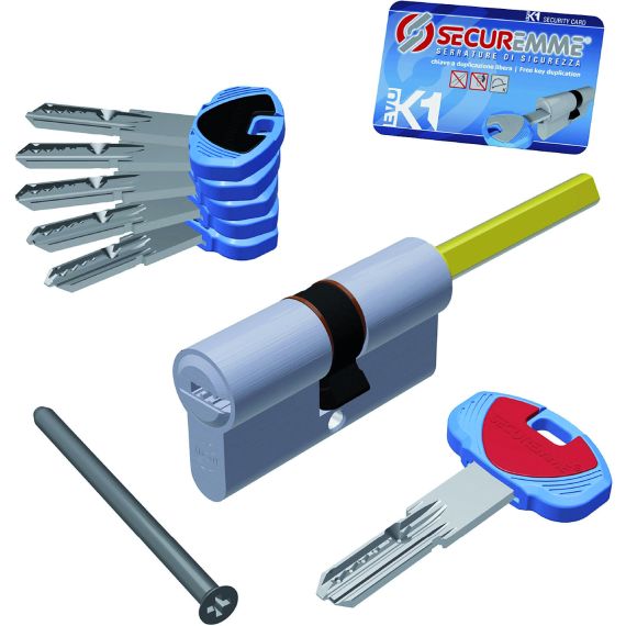Securemme CILINDRO CROMO SATINATO EVOK1 CON CODOLO 5 chiavi mm. 70 (30+40) FV55142 Securemme