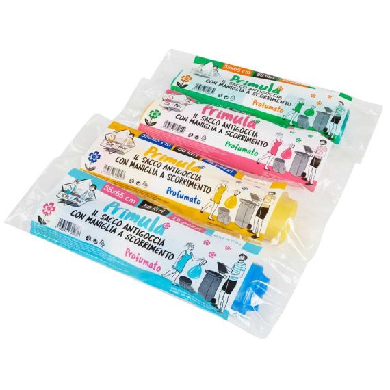 SACCO PER NETTEZZA URBANA PROFUMATO CON MANIGLIA cm. 55x 65 (rot. 15 pz) col. Verde FV47023 