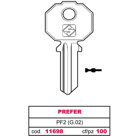 Silca CHIAVE OTTONE PF2 (G.VAC 0) PREFER FV11698 Silca