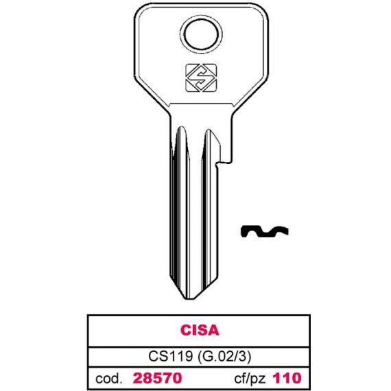 Silca CHIAVE OTTONE CS119 (G.VAC 3) CISA FV28570 Silca