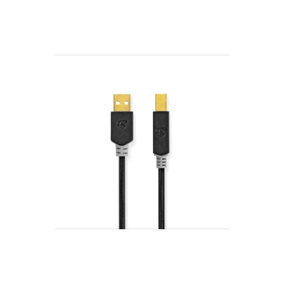 USB Cable | USB 2.0 | USB-A Male | USB-B Male | 480 Mbps | Gold Plated | 3.00 m | Round | PVC | Anthracite | Window Box NECCBW60100AT30 Nedis