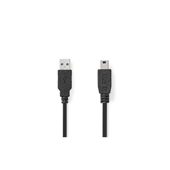 USB Cable | USB 2.0 | USB-A Male | USB Mini-B 5 pin Male | 480 Mbps | Nickel Plated | 2.00 m | Round | PVC | Black | Box NECCGB60300BK20 Nedis