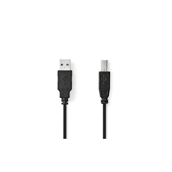 USB Cable | USB 2.0 | USB-A Male | USB-B Male | 10 W | 480 Mbps | Nickel Plated | 2.00 m | Round | PVC | Black | Label NECCGL60100BK20 Nedis
