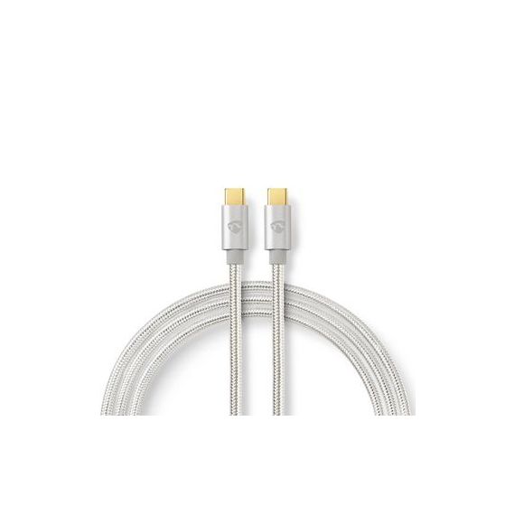 USB Cable | USB 2.0 | USB-C Male | USB-C Male | 100 W | 480 Mbps | Gold Plated | 1.00 m | Round | Braided / Nylon | Silver | Cover Window Box NECCTB60800AL10 Nedis