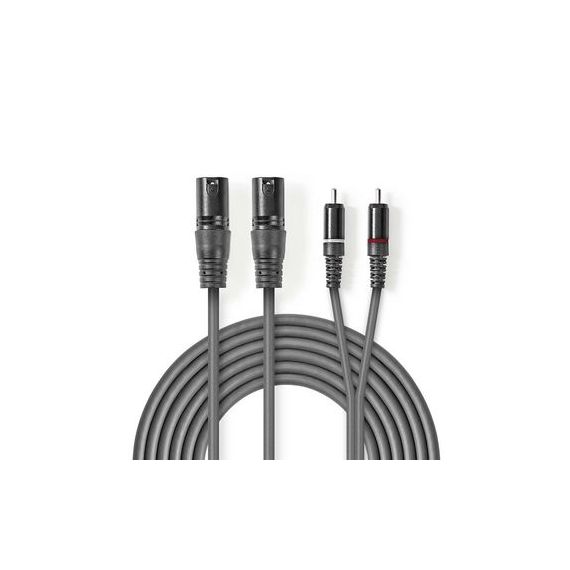 Balanced Audio Cable | 2x XLR 3-Pin Male | 2x RCA Male | Nickel Plated | 1.50 m | Round | PVC | Dark Grey | Carton Sleeve NECOTH15210GY15 Nedis