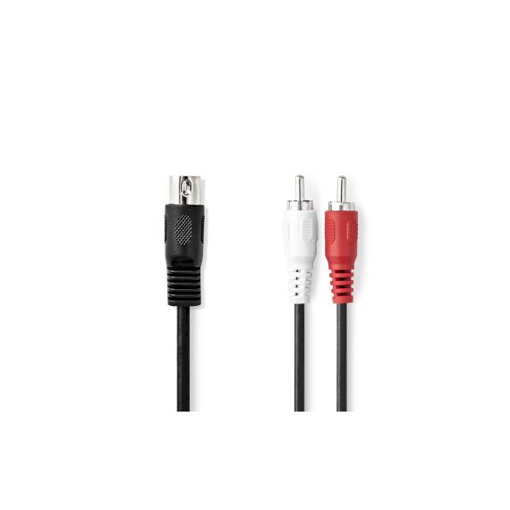 DIN Audio Cable | DIN 5-Pin Male | 2x RCA Male | Nickel Plated | 1.00 m | Round | PVC | Black | Label NECAGL20200BK10 Nedis