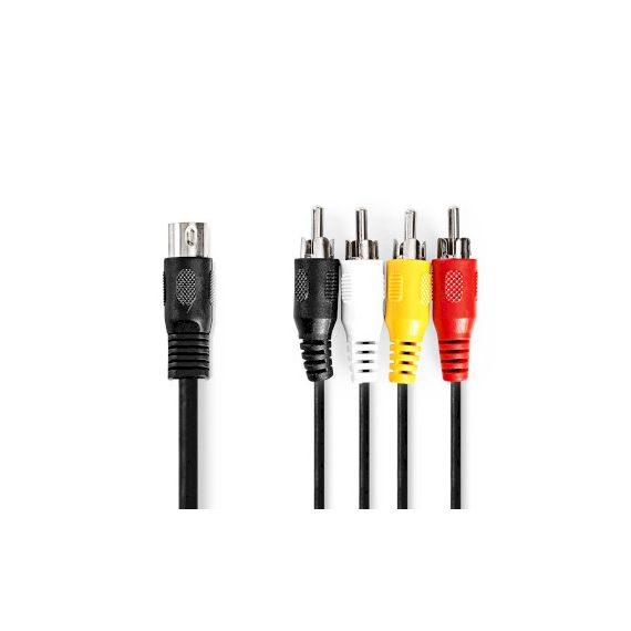 DIN Audio Cable | DIN 5-Pin Male | 4x RCA Male | Nickel Plated | 1.00 m | Round | PVC | Black | Label NECAGL20400BK10 Nedis