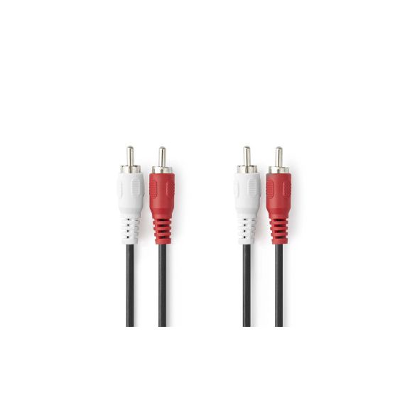 Stereo Audio Cable | 2x RCA Male | 2x RCA Male | Nickel Plated | 5.00 m | Round | Black | Label NECAGL24200BK50 Nedis