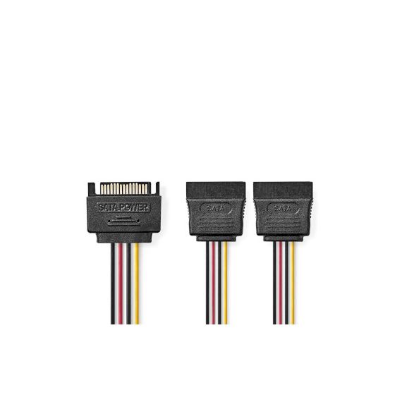 Internal Power cable | SATA 15-Pin Male | 2x SATA 15-Pin Female | Gold Plated | 0.15 m | Round | PVC | Multi Colour | Box NECCGB73190VA015 Nedis