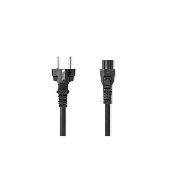 Power Cable | Plug with earth contact male | IEC-320-C5 | Straight | Straight | Nickel Plated | 2.00 m | Round | PVC | Black | Label NECEGL10130BK20 Nedis
