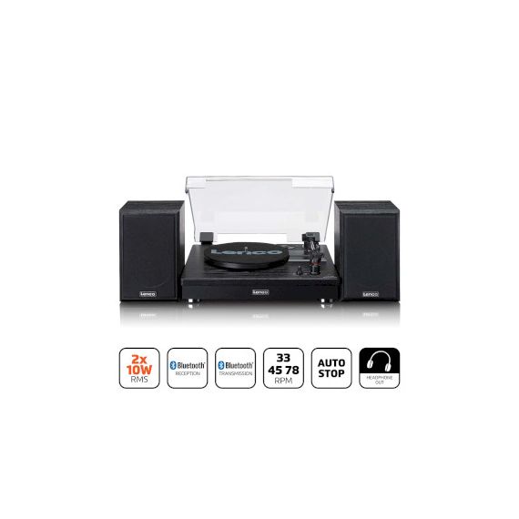 Belt drive wooden Record Player with Bluetooth reception transmisson and 2 external speakers NELS-101BK Lenco