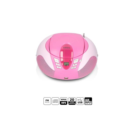 SCD-37 USB Pink Portable FM Radio CD and USB player Pink NESCD-37 USBPINK Lenco