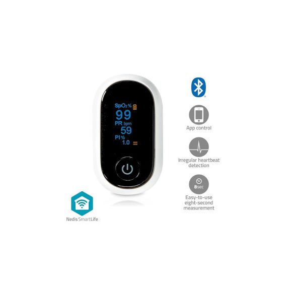 SmartLife Pulse Oximeter | Bluetooth | OLED Display | Anti-movement interference / Auditory alarm / High precision sensor / Oxygen saturation (SpO2) / Perfusion index (PI) / Pulse rate (PR) | White NEBTHOX10WT Nedis