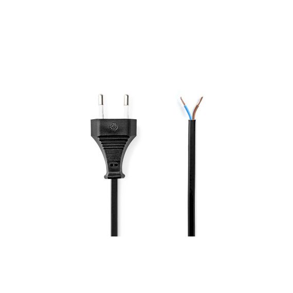 Power Cable | Euro Male | Open | Straight | Straight | Nickel Plated | 2.00 m | Flat | PVC | Black | Label NECEGL11700BK20 Nedis