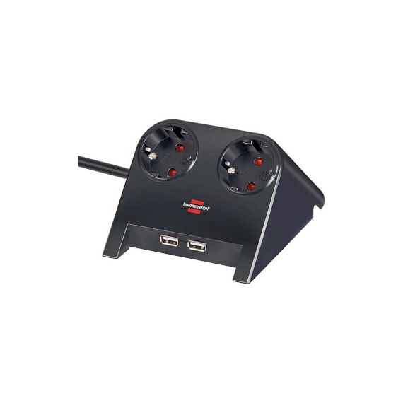 Desktop power 2-way socket strip for the table with rubber feet and 2-way USB 1.80 m Polished black TYPE F NEBN-1153500222 Brennenstuhl
