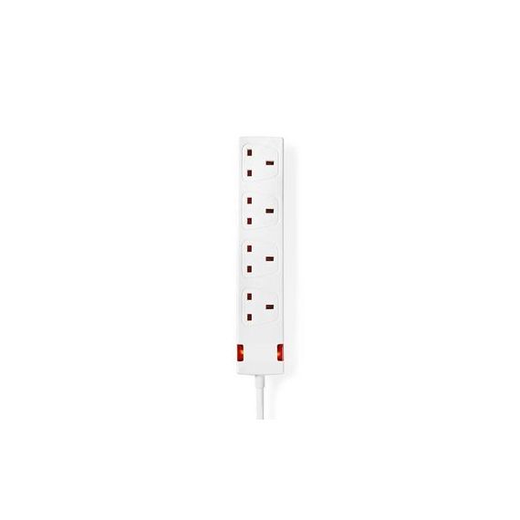 Extension Socket | Type G | 4-Way | 5.00 m | 3120 W | 13 A | Kind of grounding: UK Plug Earth pin | 230 V AC 50/60 Hz | Socket angle: 90 ° | H05VV-F 3G1.5mm² | White NEEXS450G1WT Nedis