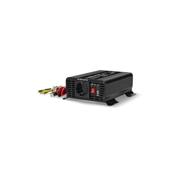 Power Inverter Pure Sine Wave | Input voltage: 12 V DC | Device power output connection(s): Type F (CEE 7/3) / USB-A / USB-C | 230 V AC 50 Hz | 300 W | Peak power output: 600 W | Screw Terminal | Pure Sine Wave | Fuse | Black NEPIP30012FBK Nedis