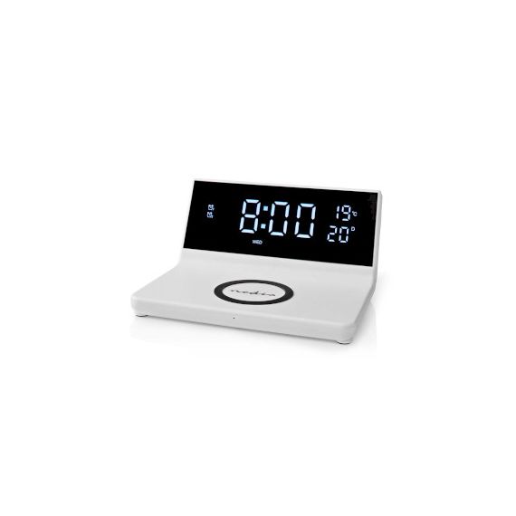 Alarm clock with wireless charging | Qi certified | 5 / 7.5 / 10 / 15 W | USB-A Male | 2 Alarm Times | Snooze function NEWCACQ20WT Nedis