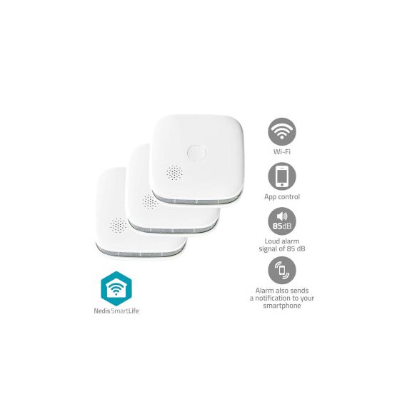 SmartLife Smoke Detector | Wi-Fi | Battery Powered | Sensor life cycle: 10 year | EN 14604 | Max. battery life: 24 Months | 85 dB | White | 3 pcs NEWIFIDS21WT3 Nedis