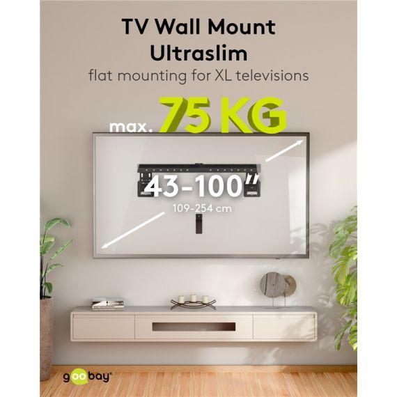 Supporto TV a parete Ultraslim Basic FIXED (XL), nero WE70822 Goobay