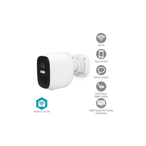 SmartLife Outdoor Camera | Wi-Fi | Spotlight | 4MP Quad HD 1440p / 2560x1440 | Pan tilt | IP66 | Max. battery life: 10 Months | Cloud Storage (optional) / microSD (not included) | 5 V DC | With motion sensor | Night vision | White NEWIFICBO32WT Nedis